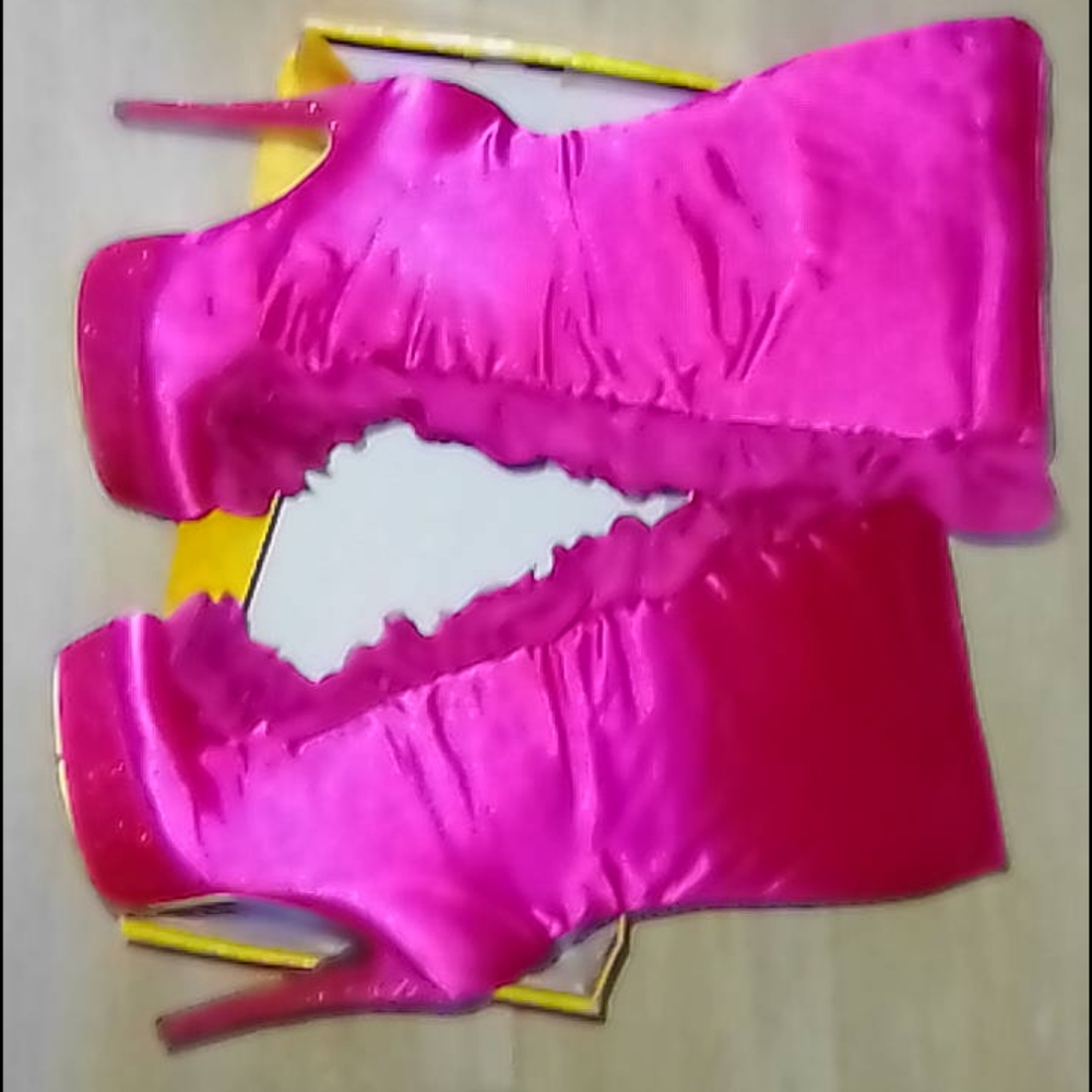 Satin ruffle rhinestone high heel boots 8.5